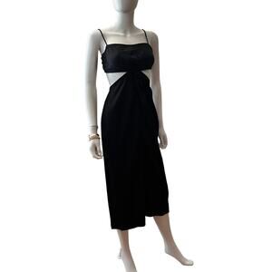 HM Black Satin Bodycon Cutout Midi Dress, S NWT